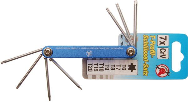Klappschlüssel | T-Profil (für Torx) T6 - T20 | 7-tlg.