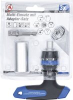 Multi-Einsatz mit Adapter-Satz | mit Ratschen-T-Griff, umschaltbar | 3-tlg.