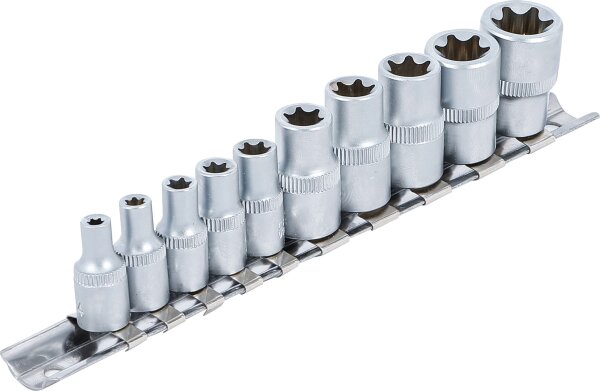 Steckschlüssel-Einsatz-Satz E-Profil | Antrieb Innenvierkant 6,3 mm (1/4") / 10 mm (3/8") | SW E4 - E16 | 10-tlg.