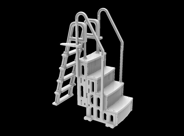 OKU OKU Pooltreppe 4-stufig aus Kunststoff mit 5 Stufiger Leiter für Aufstellpools mit Beckentiefe max. 1,45 m