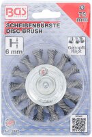Scheibenbürste | Antriebswelle 6 mm | gezopft | Ø 75 mm