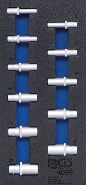 Werkstattwageneinlage 1/3: Steckschlüssel-Einsätze Sechskant | 10 mm (3/8") | in Zollgrößen| tief | 11-tlg.