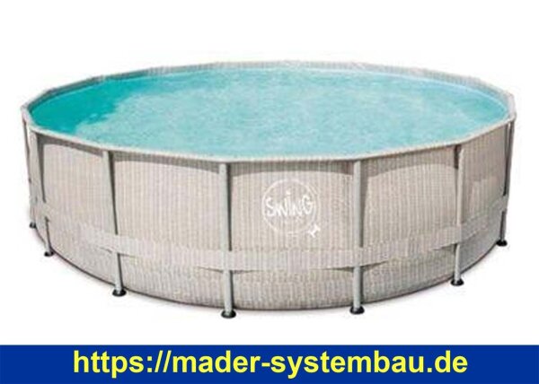 Frame Pool Ø 427 x 107 cm Rattanoptik hellgrau  ( 12010-hg )