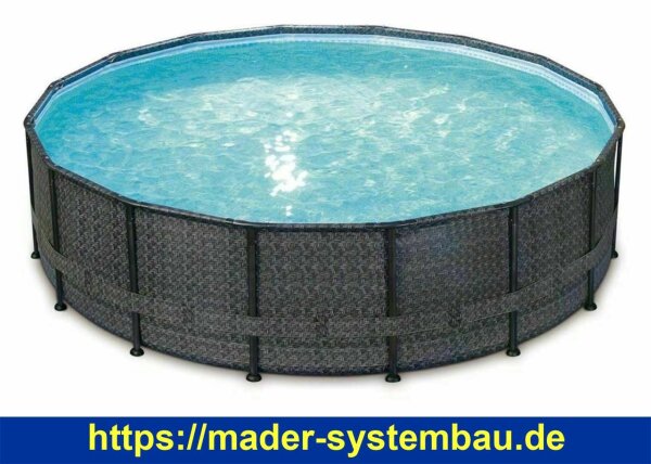 Frame Pool Ø 488 x 122 cm Rattanoptik anthrazit  ( 12011-dg )